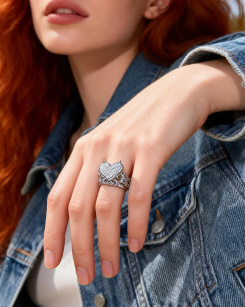Pave Hjerteformet Ringsett for Kvinner