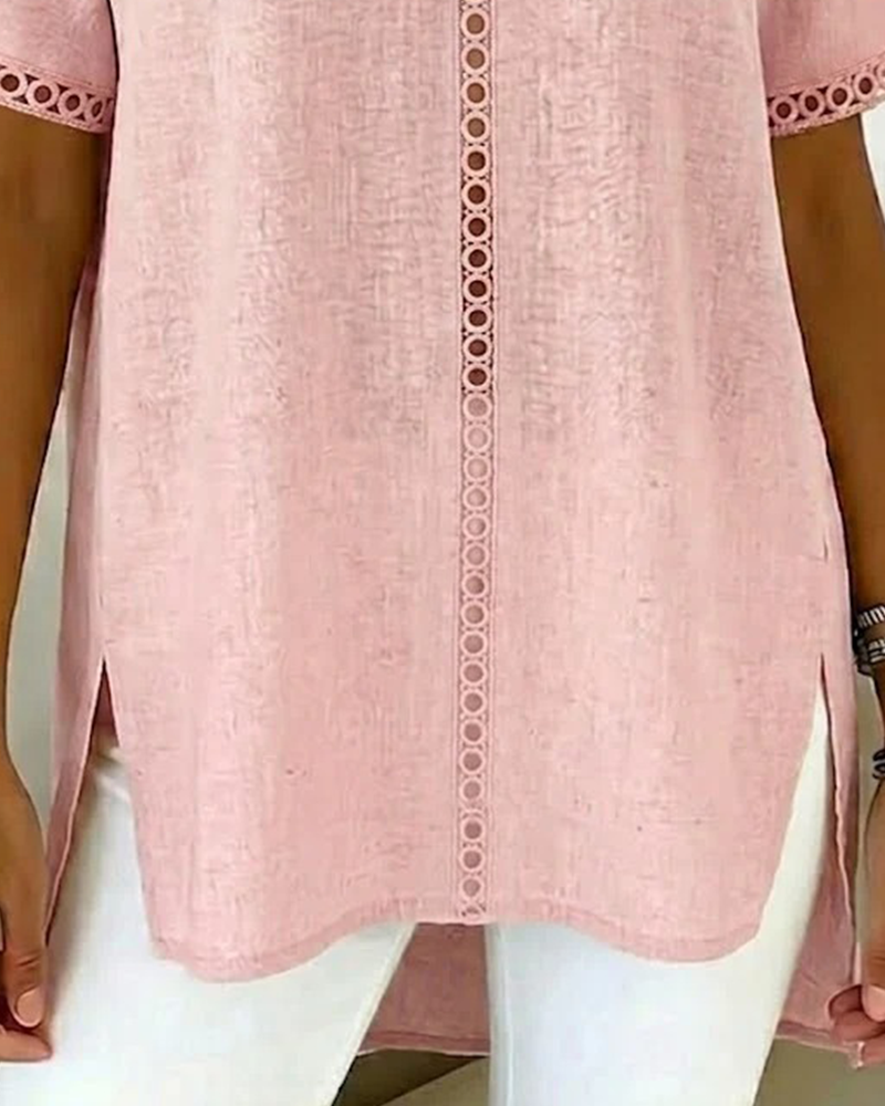 Topp Hul V-Hals Bomull Lin