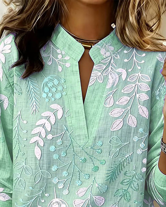 Bluse Med Blomstermønster Og Ståkrage