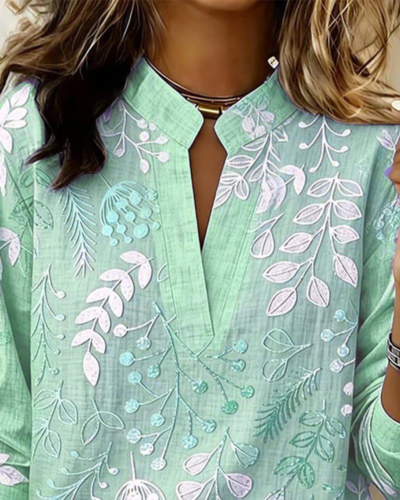 Bluse Med Blomstermønster Og Ståkrage