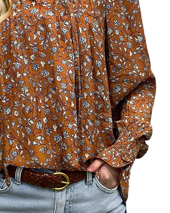 Bluse Puffererme Blomstret Lang Erme