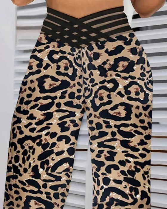 Bukser Kors-Midje Leopard Trykk Utsvingte
