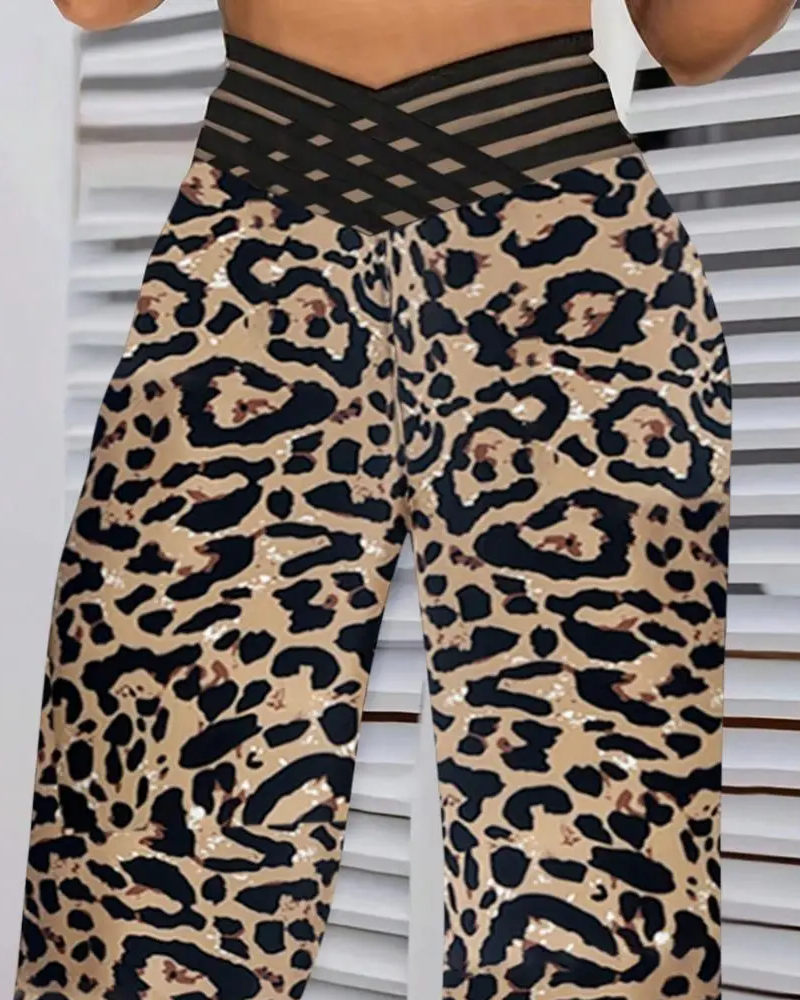 Bukser Kors-Midje Leopard Trykk Utsvingte