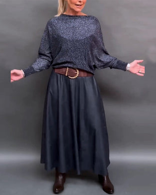 Skinnende topp med rund hals med dolmanermer