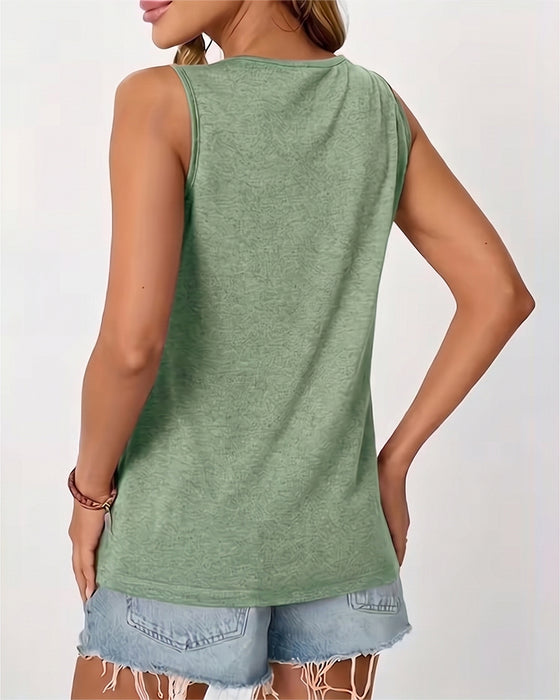 Tanktop Ensfarget U-Hals Plissert