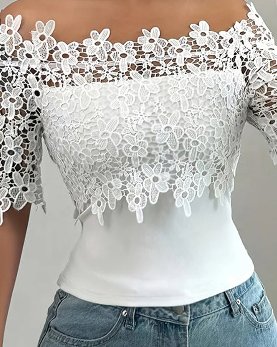 Bluse Off-Skulder Blomstret Blonde Topp