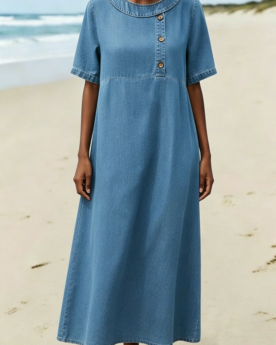 Kjole Rett Kortermet Lang