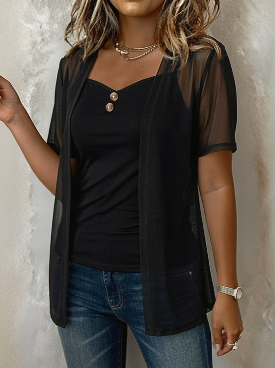 Set Mesh Kortermet Cardigan