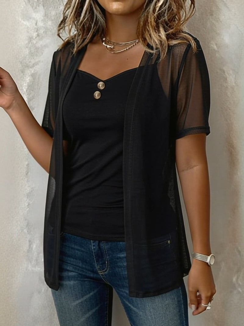 Set Mesh Kortermet Cardigan