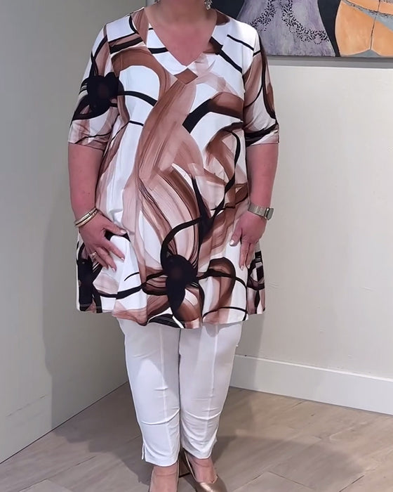 T-Skjorte Casual V-hals Trykt Halvarm