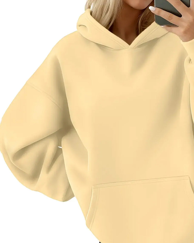 Hoodie Hetter Lomme Solid Løs
