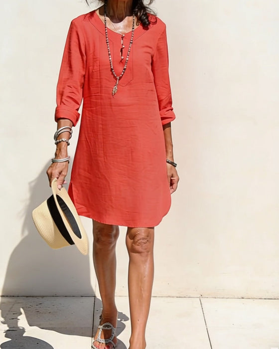 Kjole Halv Knappestolpe Sidesplitt Bomull Og Lin