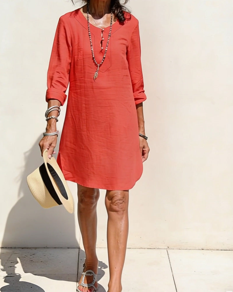 Kjole Halv Knappestolpe Sidesplitt Bomull Og Lin