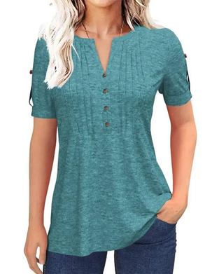 T-Shirt Plissert Henley Kort Erme