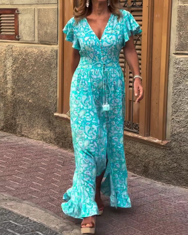 Kjole V-hals Rynket Snøring