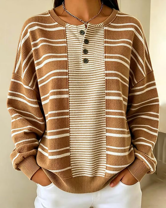 Sweatshirt Stripet Patchwork Lang Erme Henley