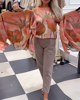 Rund Hals Trykt Løs Genser