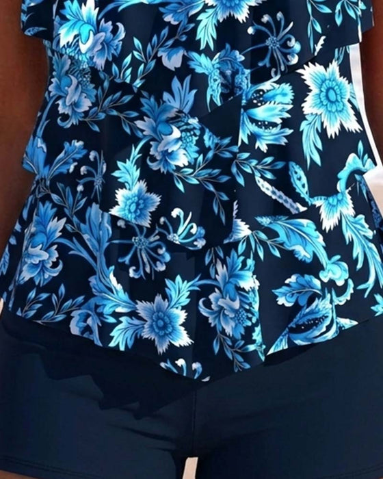 Tankini Uregelmessig Ruffle Fald