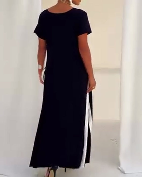 Kjole Temperament V-Hals Kontrastfarge