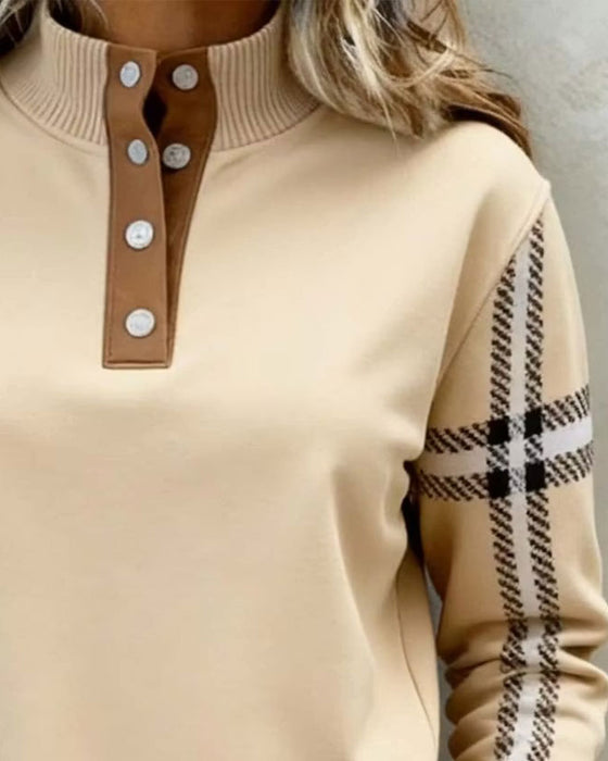 Sweatshirt Turtleneck Knapp Stripet Lang Erm