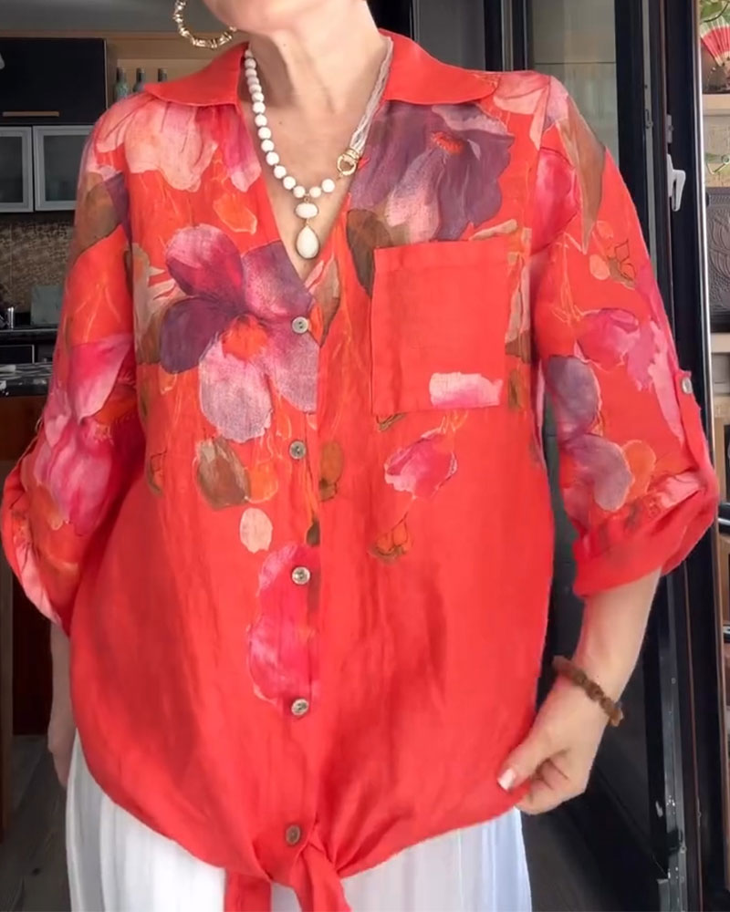 Skjorte Krave Stor Blomstret Trykk