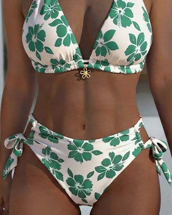 Bikini Hibiskus Trykk Halter