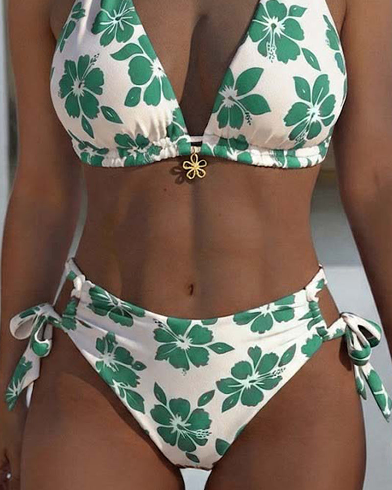 Bikini Hibiskus Trykk Halter