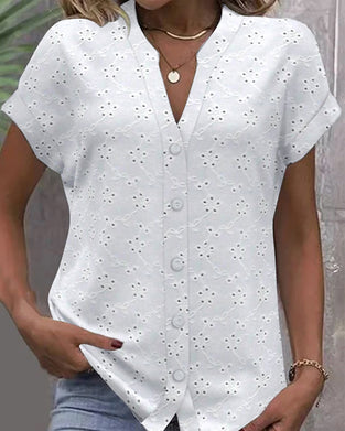 Skjorte Ståkrage Blonder Hul Knapp