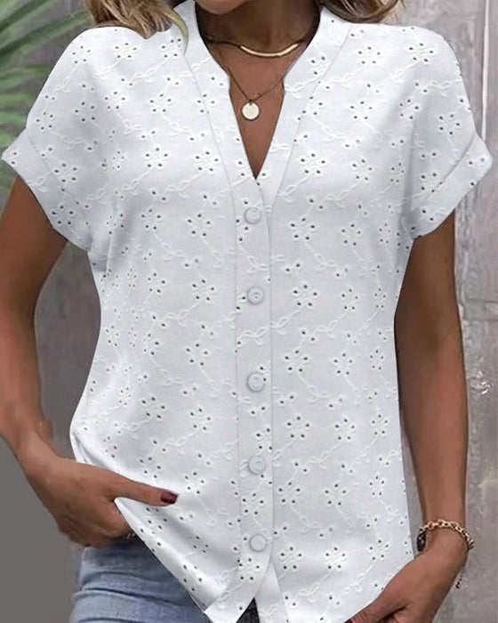 Skjorte Ståkrage Blonder Hul Knapp