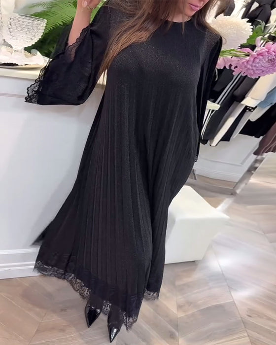 Kjole Rund Hals Løs Blonder Patchwork