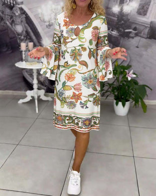 Kjole Rysjeerme Trykt Rund Hals