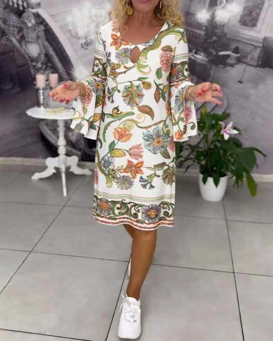 Kjole Rysjeerme Trykt Rund Hals