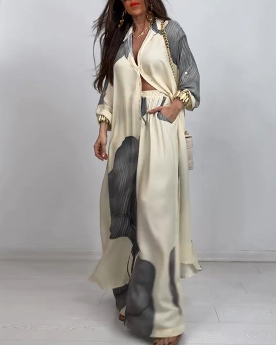 Dress Krage Knapper Fargeblokk Striper Rett Bukser