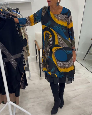 Elegant Trykt Kjole Med Rund Hals