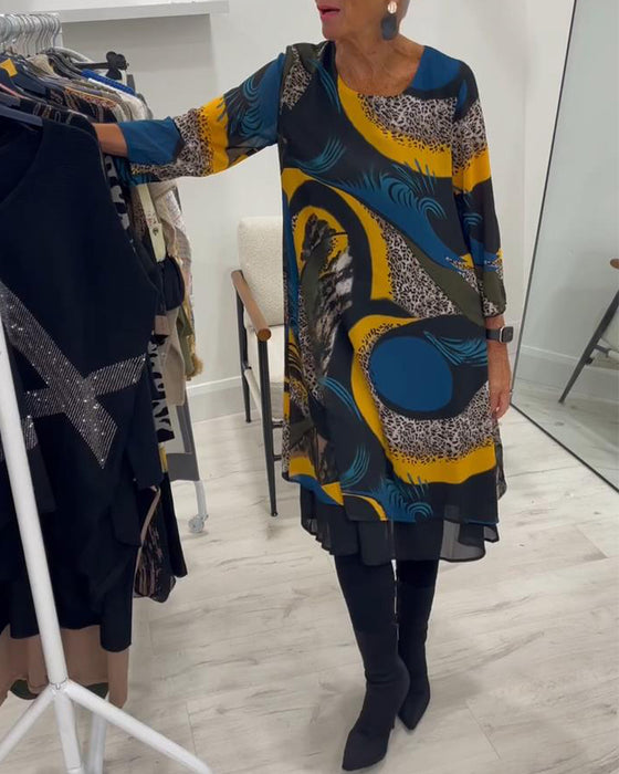 Elegant Trykt Kjole Med Rund Hals