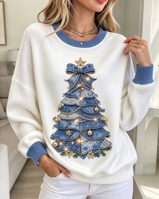 Sweatshirt Rund Hals Julestil Kontrast