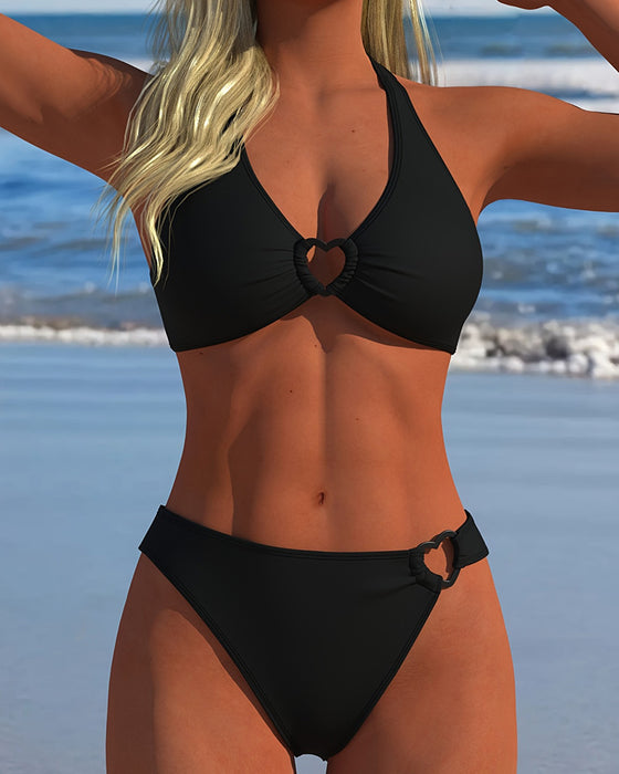 Bikini Halter Hjerte Spenne Solid Farge