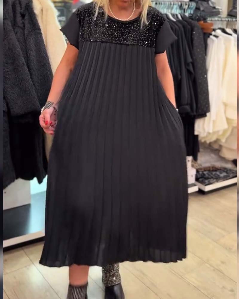 Fasjonabel paljettkjole med korte ermer