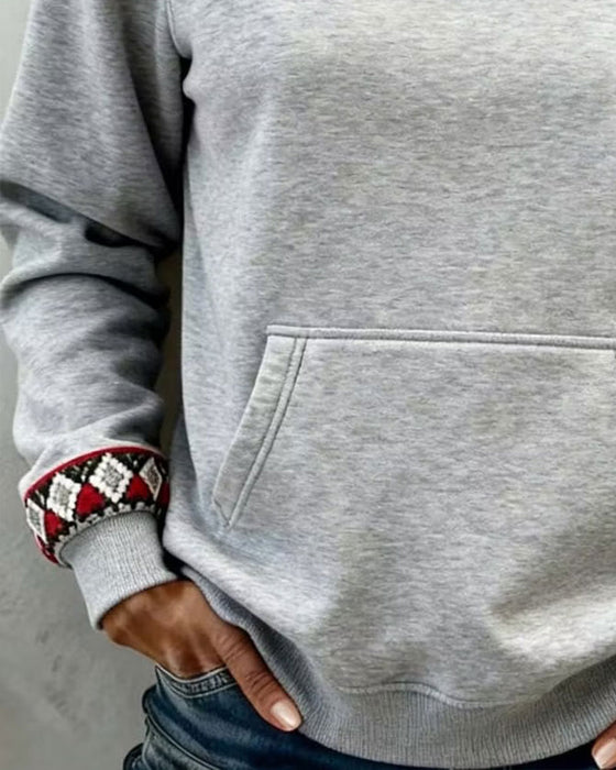Sweatshirt Rund Hals Argyle Fargeblokk Lomme