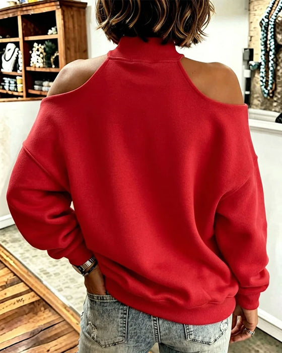 Sweatshirt Høy Hals Off-Skulder Sløyfe