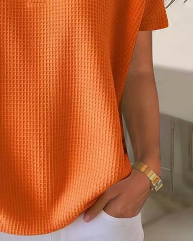 T-skjorte Knappet V-utringning Casual