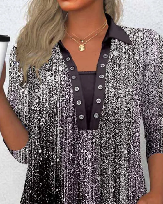 Langermet Bluse Med Krage Og Trykk