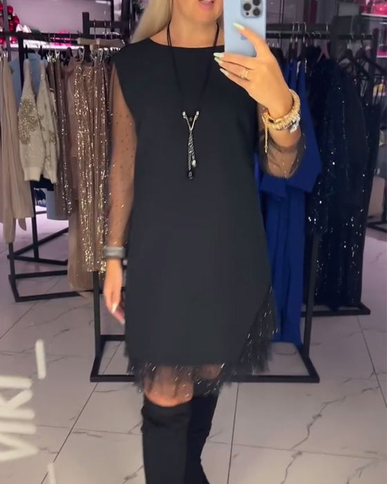 Kjole Rund Hals Gjennomsiktig Mesh Søm