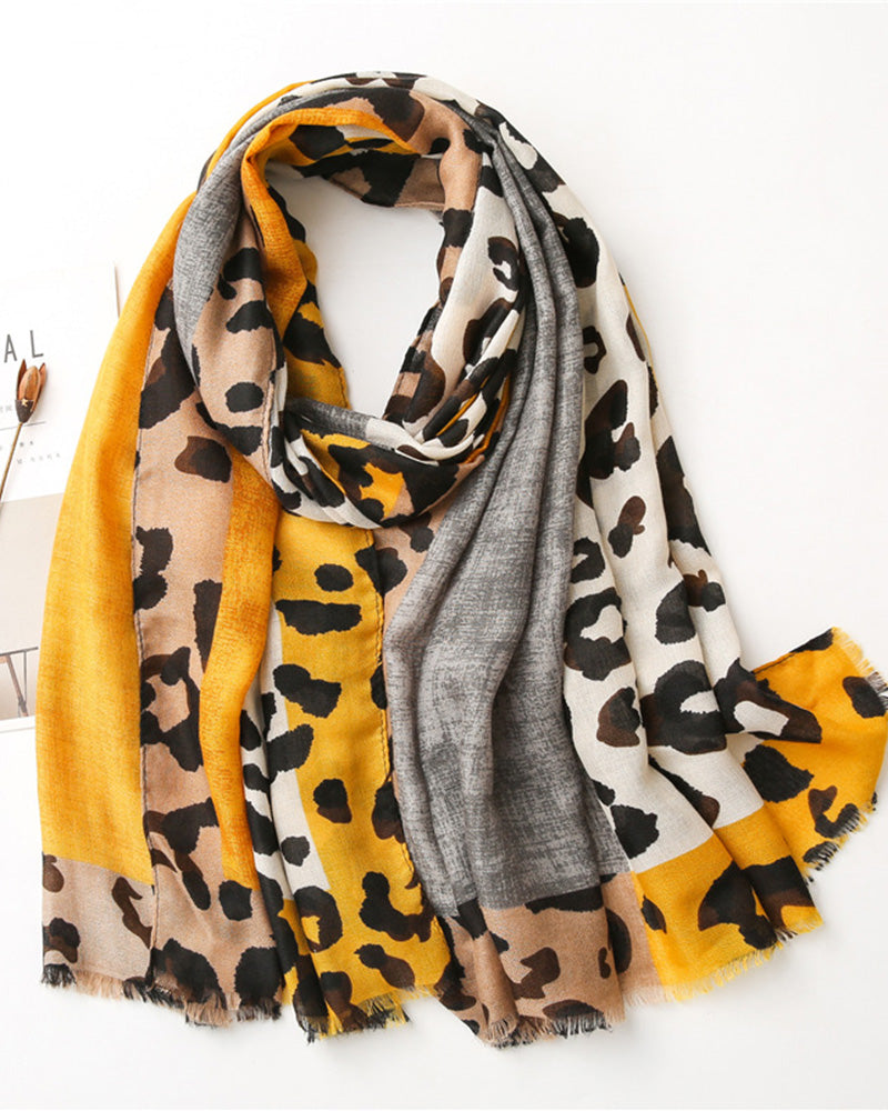 Dame Skjerf Leopard Lappeteppe Trykk Frynser Sjal