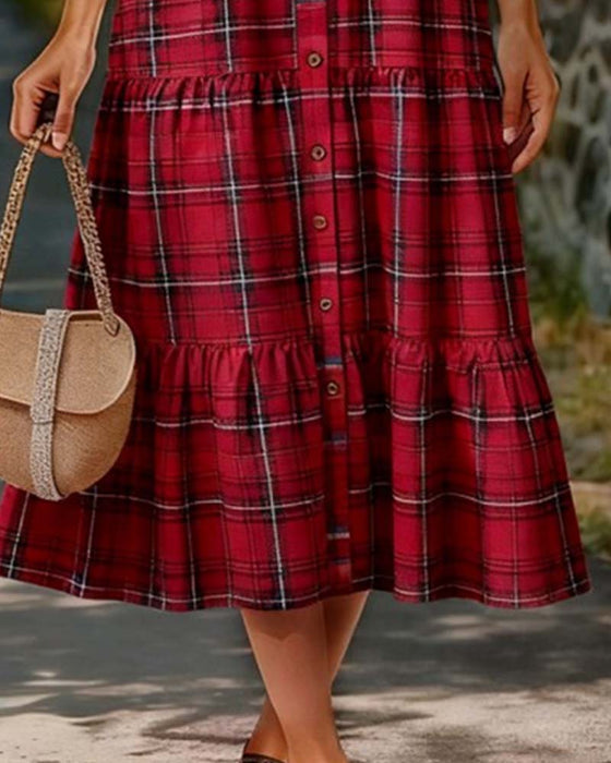 Kjole Plaid Sju-Kvart Erme Lagdelt