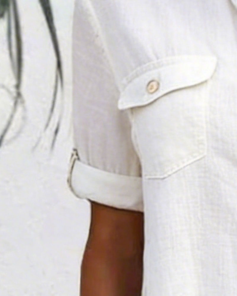 Kjole Nedbrett Bomull-lin Knappefront Skjortestil