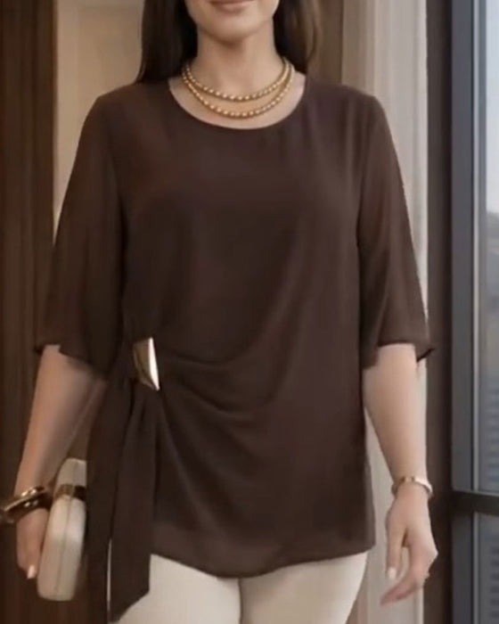 Bluse Rundhalset Rynket Casual