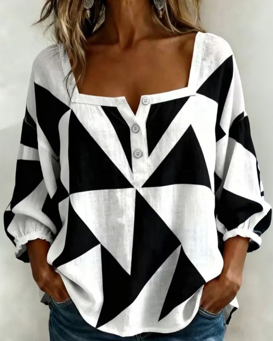 Bluse Avslappet Geometrisk Trykk