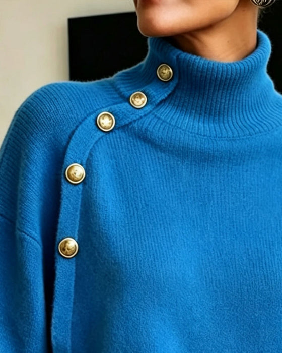 Pullover Diagonal Metall Knapp Turtleneck