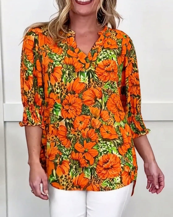 Bluse Kort Erm Moteriktig Blomstret